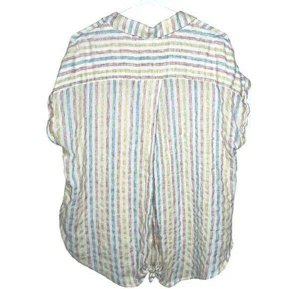 LUCKY BRAND Wms Sz L Pastel Stripe Tie Wrap Back Short Sleeve Top Blouse 7W45351 - Picture 3 of 11